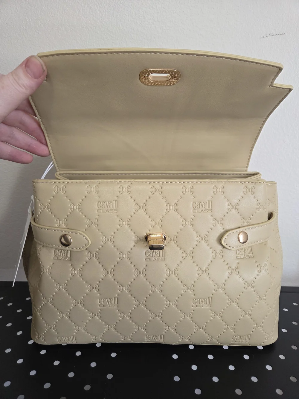 Cavalli Class Tatiana Top Handle Purse, Almond Buff Deboss